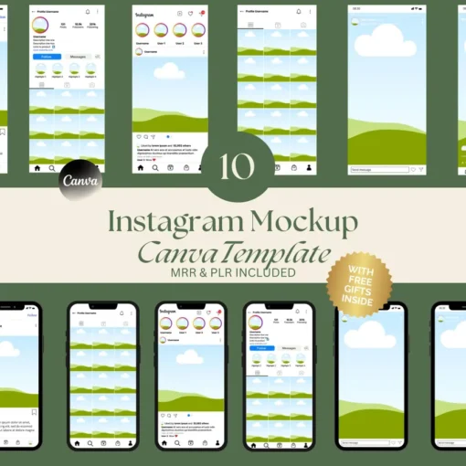 Instagram Mockup Template Editable Canva Templates Social Media Instagram Mock-up for Reels & Posts Social Media Feed Planner MRR PLR