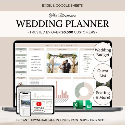 Wedding Planning Spreadsheet | Google Sheets | Wedding Checklist | Wedding Budget Spreadsheet | Wedding To Do | Timeline | Wedding Template