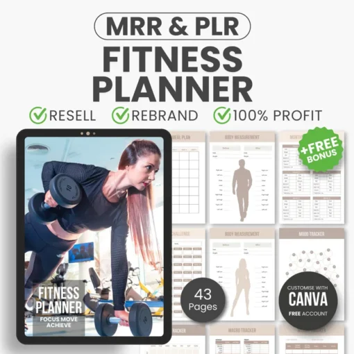 Fitness Planner Bundle with MRR and PLR Ready To Resel, Workout Planner Template, Workout Fitness Journal Meal Planner, Weight Loss Tracker