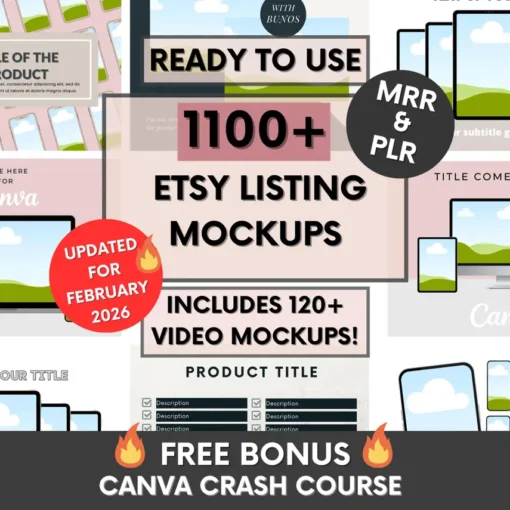 1100+ Etsy Listing Mockup Bundle With MRR Ready to Resell, Ready to Edit In Canva Templates, Done-For-You Digital Products Mockups PLR