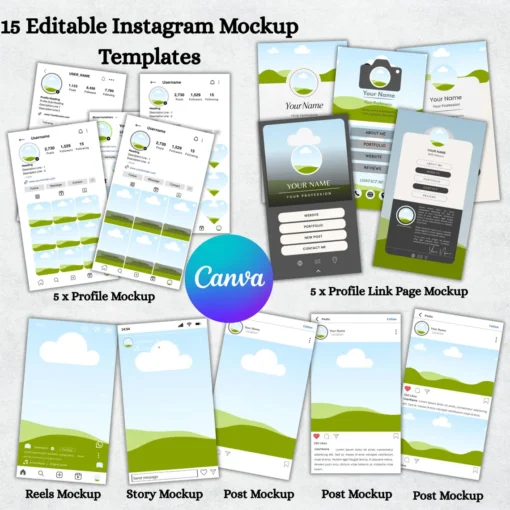 Instagram Profile Mockups Canva Templates |Editable Social Media Mockup Profile Reels & IG Posts Feed Layout | Instagram Story Frame Preview