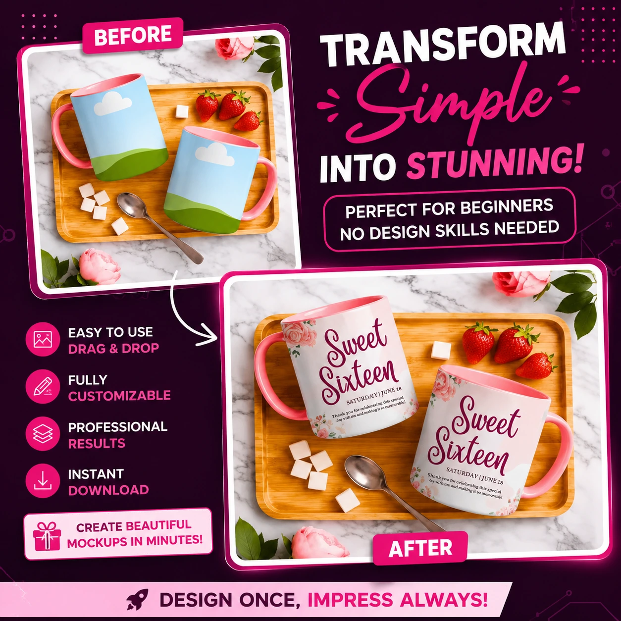 55 Editable Mug Mockups Bundle Canva Templates