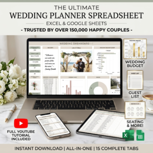 Wedding Planning Spreadsheet | Google Sheets | Wedding Checklist | Wedding Budget Spreadsheet | Wedding To Do | Timeline | Wedding Template