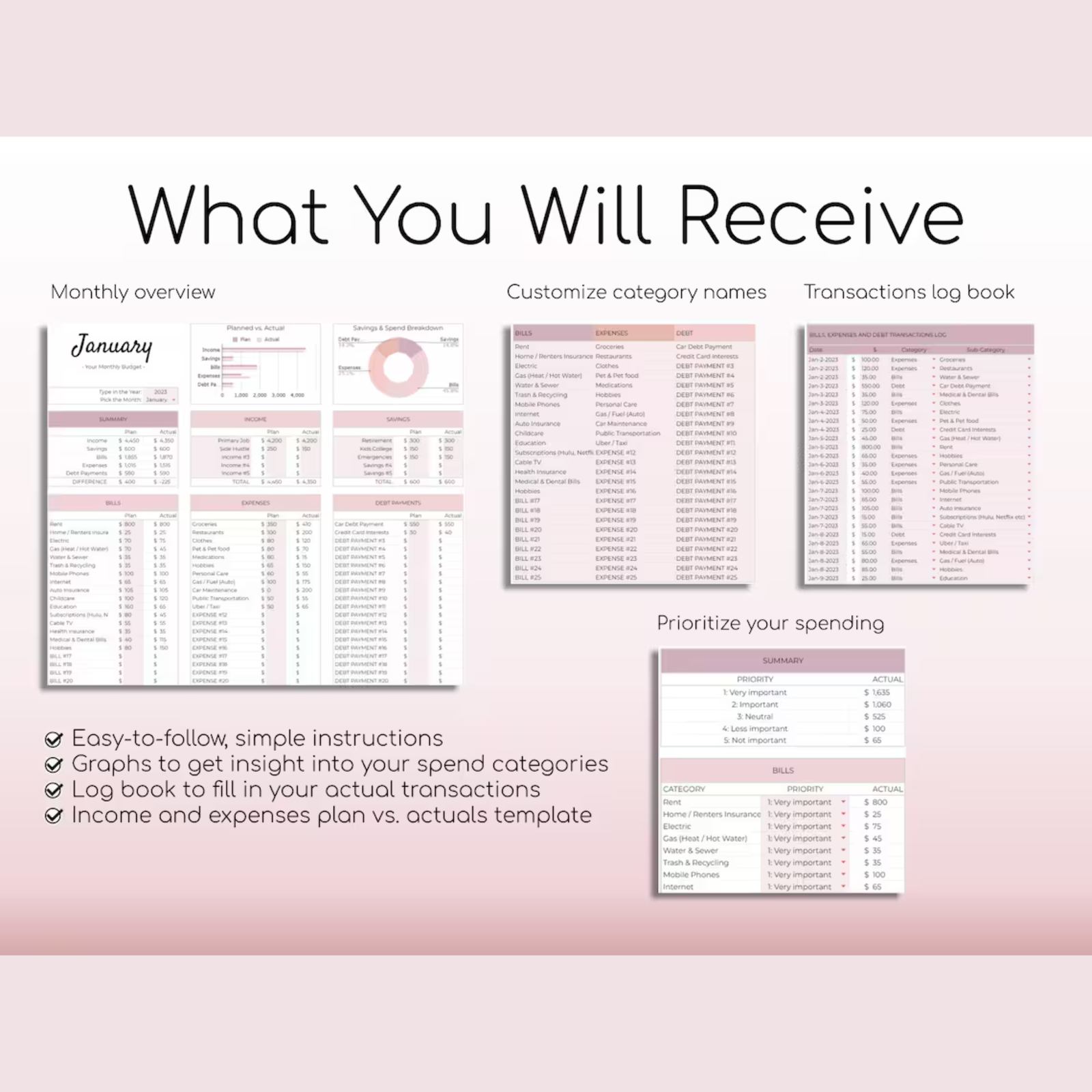 Monthly Budget Spreadsheet | Blush Pink Palette | Simple Annual Budget | Personal Finances | Easy Google Sheets | Financial Planner Easy - Image 5