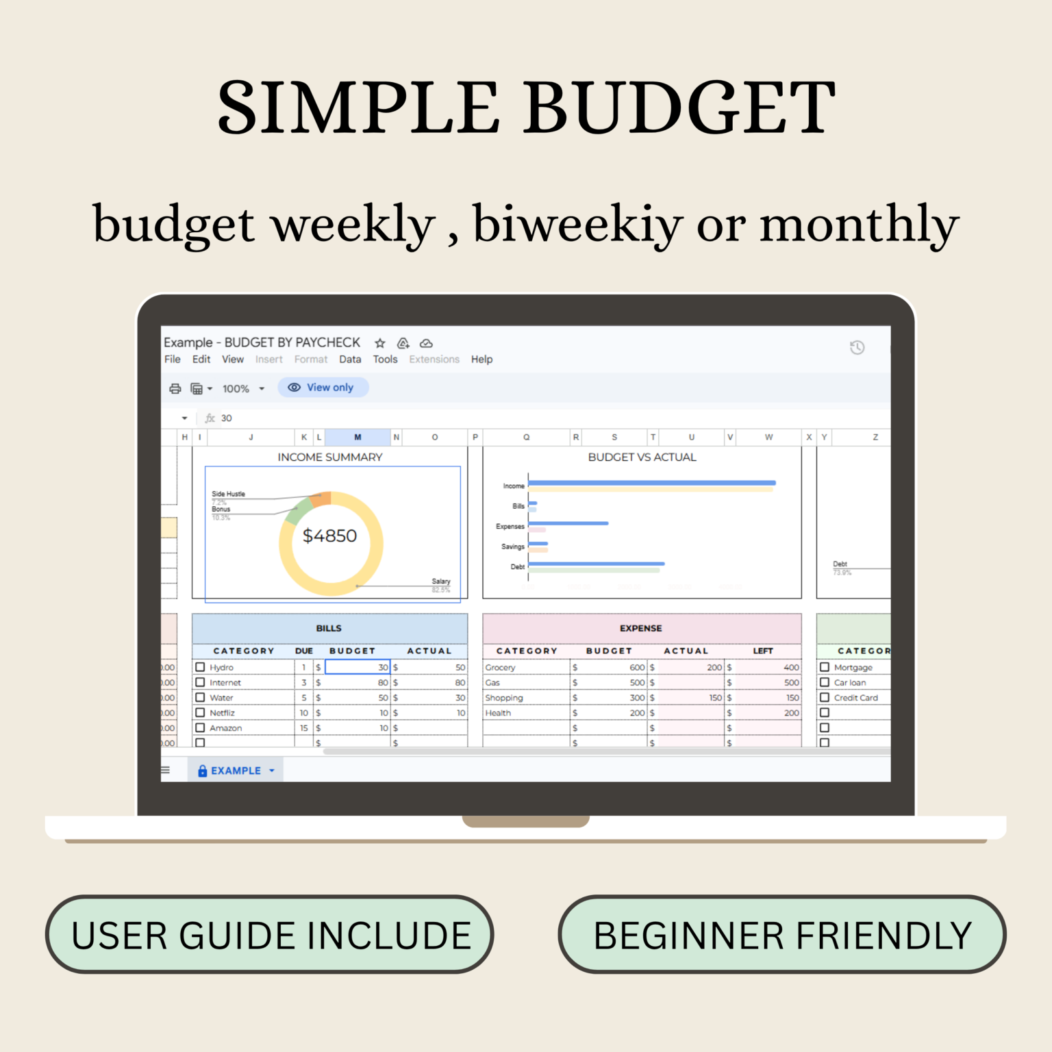 Paycheck Budget Spreadsheet Sheets Biweekly Budget Planner Sheets Monthly Budget Spreadsheet PaycheckBudget Financial Planner Budget Tracker