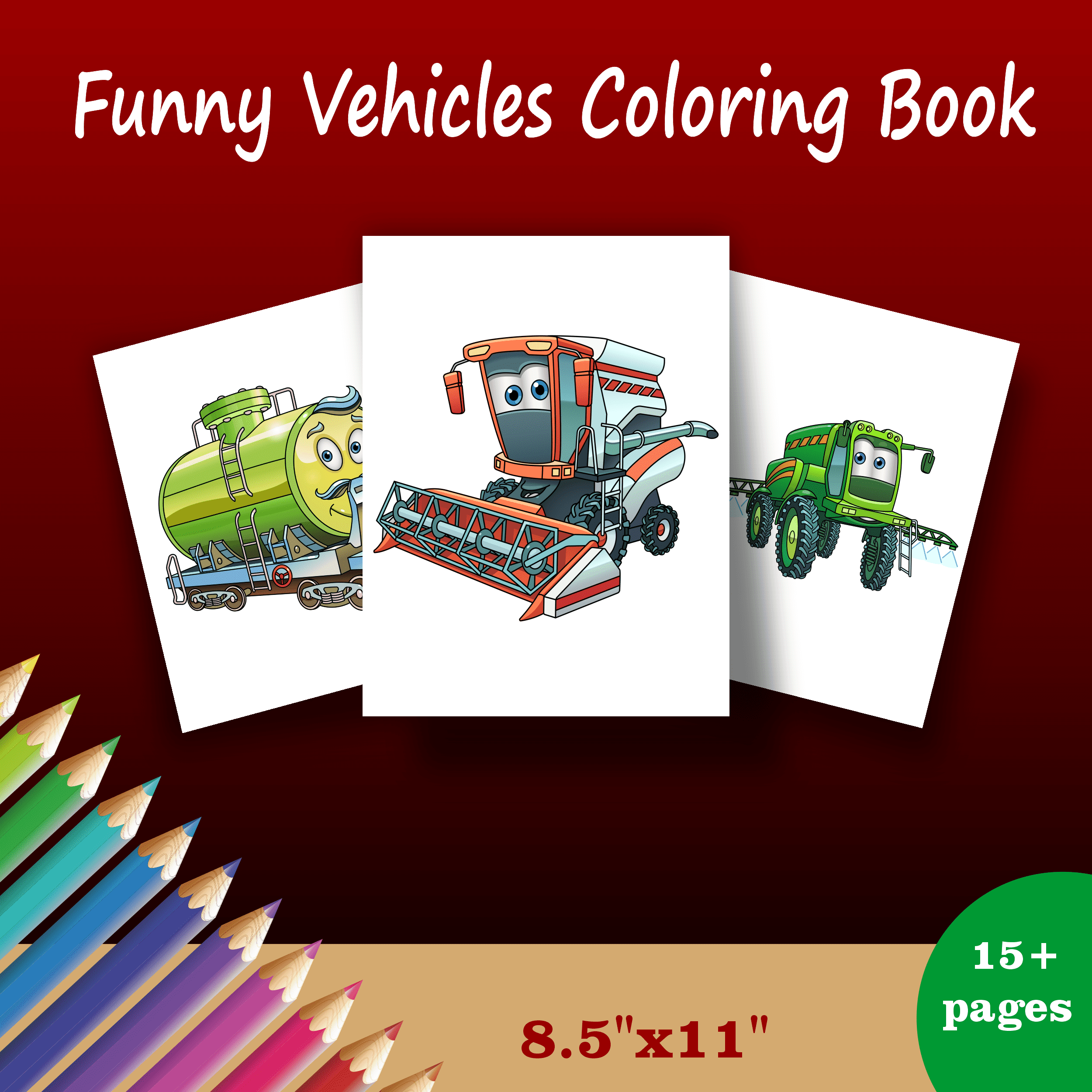 Funny Vehicles Coloring Book Bundle for Kids